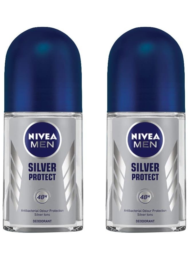 نيفيا مزيل عرق نيفيا رول أون، سيلفر بروتكت للرجال، 50 مل (عبوة من قطعتين) - Image 1